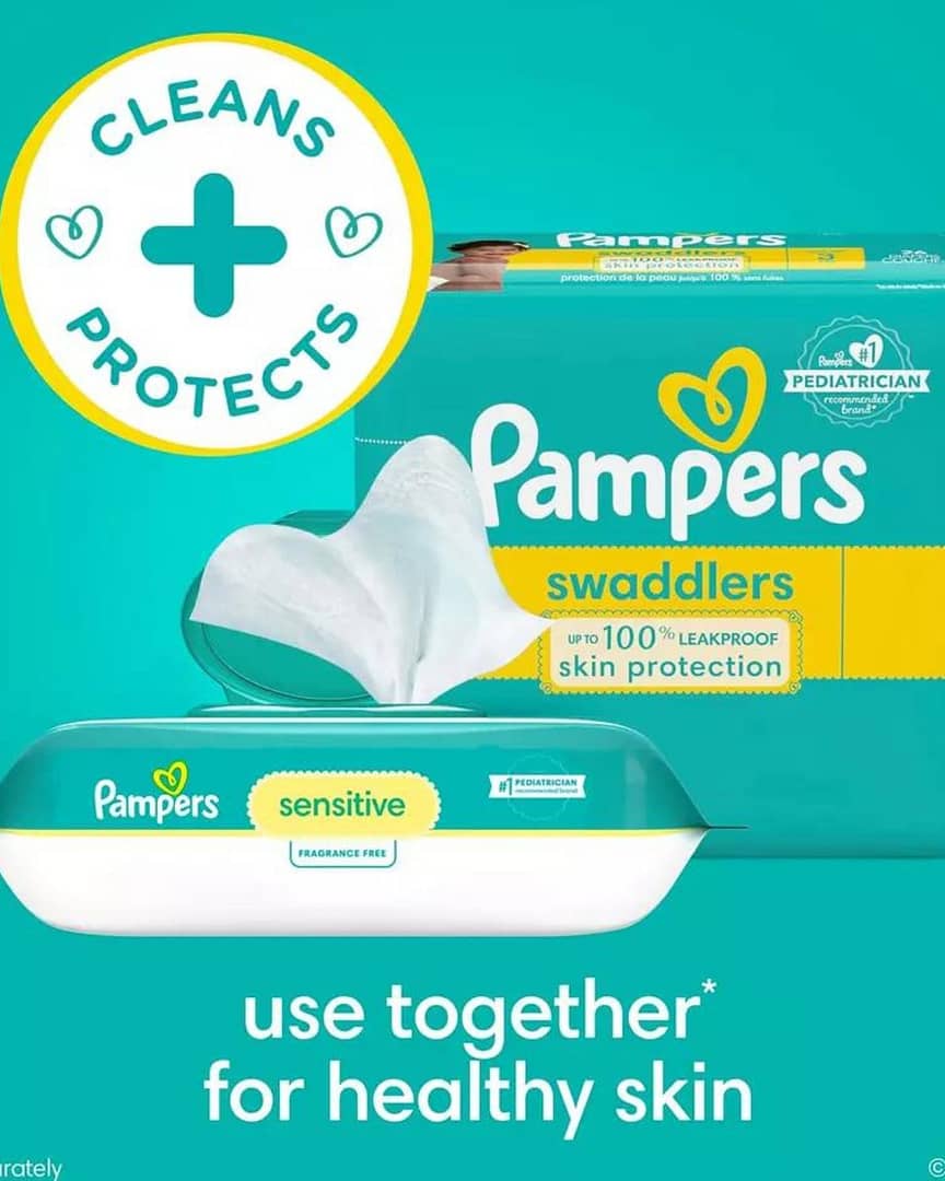 Pampers Sensitive Baby Wipes gently cleaning a newborn's delicate skin